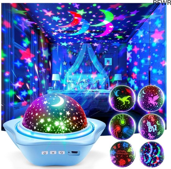 RFWR® Nachtlampje Projector Kinderen | 360 Roterend | 48 Verlichtingsmodi Sterren Lichten voor Slaapkamer | USB Oplaadbare Galaxy Lamp | LED Baby Nachtlampje van RFWR