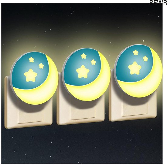 RFWR® Nachtlampjes voor Stopcontact, 3 Stuks LED Maanmotief met Schemersensor voor Kinderkamers