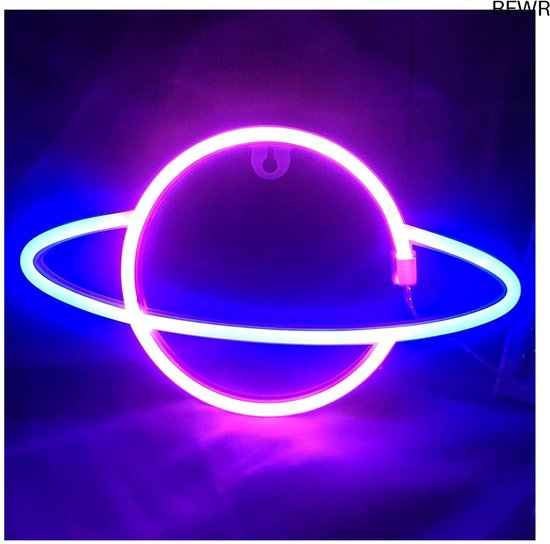 RFWR® Planet Neonlamp voor Wanddecoratie | USB Oplaadbare LED Nachtlamp | Creatieve Verlichting voor Gaming en Slaapkamer van Merkloos