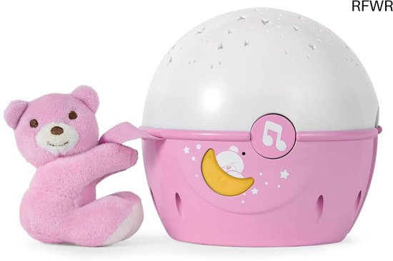 RFWR® Projectielamp Sterrenprojector voor Baby - Sfeerlicht met Muziek - Ideaal voor Wieg of Reiswieg met Knuffel - Roze