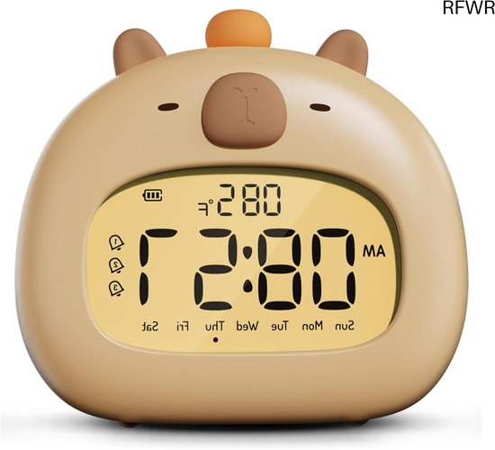 RFWR® Schattige Capybara Wekker voor Kinderen met Nachtlampje en Digitaal Display van RFWR