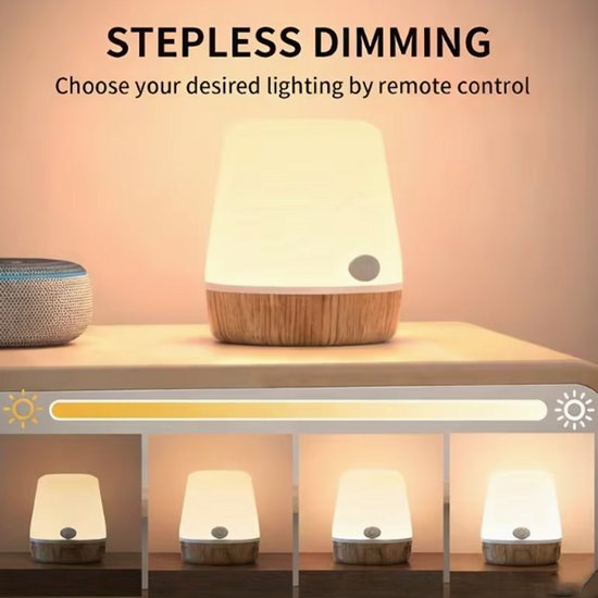 RGB Dimbare Oplaadbare Nachtlamp – Touch Bediening – 5 Helderheidsniveaus – Kleurveranderende LED Sfeerlamp voor Slaapkamer, Woonkamer & Kinderkamer