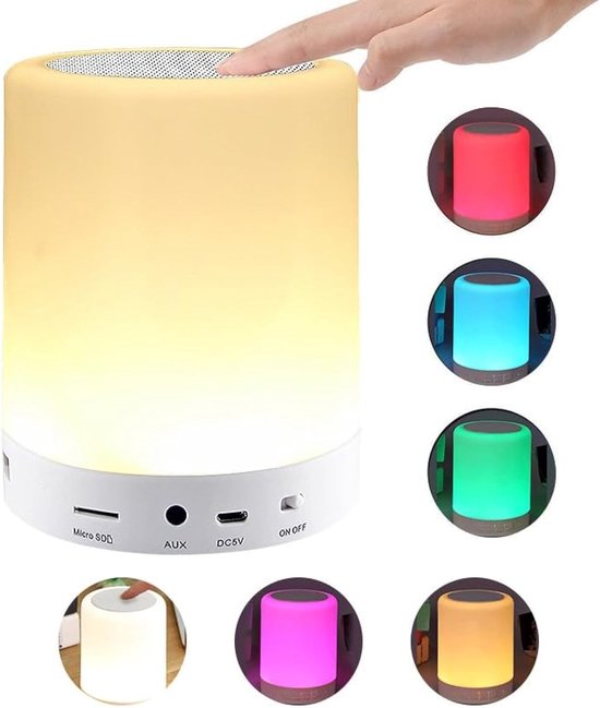 RGB LED Kleuren lampje met Bluetooth speaker - Draadloos - USB Oplaadbaar - Multi Colour LED - Touch Bediening - Dimbaar - Nachtlamp licht & Bluetooth Speaker - Camping Lamp - Bedlamp - Tuinlamp - Voor Slaapkamer, Baby, Kinderen & Volwassenen van Daybird