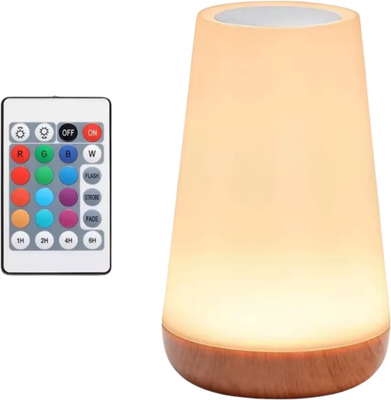 RGB Nachtlamp - Dimbare Tafellamp - Oplaadbaar LED Nachtlampje - 13 Kleuren - Touch Bediening & Afstandsbediening - Voor Slaapkamer, Kinderkamer en Bureau