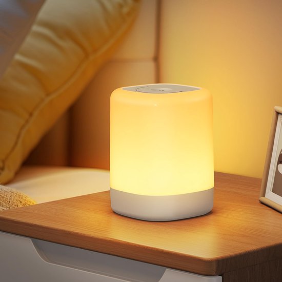 RHYTHMFLAME USB Oplaadbaar Nachtlampje - Warm Licht & RGB Kleuren - Timer - Nachtlampje voor de Slaapkamer - Sfeerlamp - LED verlichting - Leeslamp - Tafellamp - Bedlamp voor Baby, Kinderen & Volwassenen - Dimbaar - Touch Control - Wit van RHYTHMFLAME