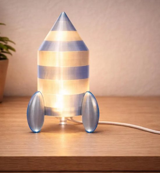 Rocket Nachtlampje voor Kinderen – LED Space Lamp – Zacht Warm Licht – Tafellamp Kinderkamer – Met Snoer & Schakelaar – Blauw/Wit