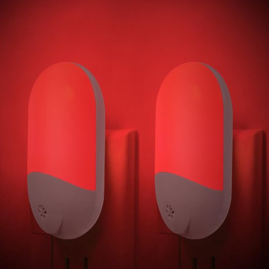 Rode automatische nachtlampjes 2 stuks - Stopcontactmodel met lichtsensor, veiligheidslicht voor hal, trap en slaapkamer [Energieklasse A]