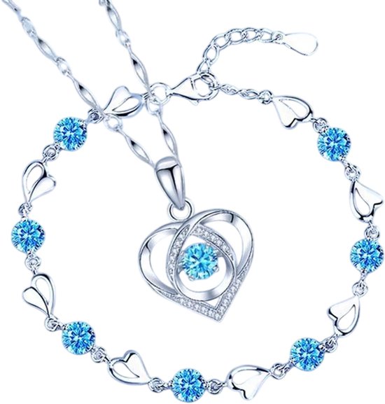 Roestvrijstalen Hart Halsketting en Armband Set voor Vrouwen – Vintage Kristal Sieraden, Elegant Cadeau voor Haar, Trendy Feestaccessoires - Blauw van Wolentty.