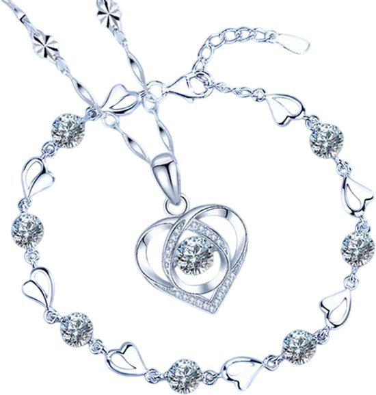Roestvrijstalen Hart Halsketting en Armband Set voor Vrouwen – Vintage Kristal Sieraden, Elegant Cadeau voor Haar, Trendy Feestaccessoires - Zilver van Aheli