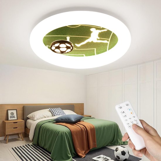 Ronde LED Plafondlamp Kinderslaapkamer met Voetbal Design, Timer en Nachtlamp Functie