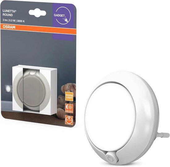 Ronde Nachtlamp met Sensor - LED Techniek, 3000K Warm Wit Licht, Stopcontact Montage