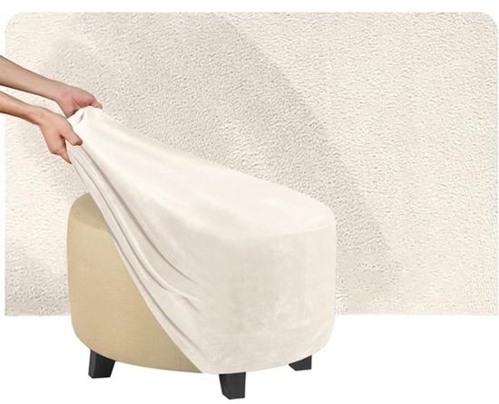 Ronde Poef Hoes - Ottomaanse Kruk Cover - Meubels Beschermen - Aanpasbare Maat - Diameter 100cm - Ivory
