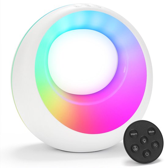 Ronde, touch-dimbare bedlamp met afstandsbediening – Draadloze LED-tafellamp met RGB-kleurwisseling – Nachtlampje voor baby's en kinderen, voor slaap- en woonkamer (Cadeau-idee) van Merkloos