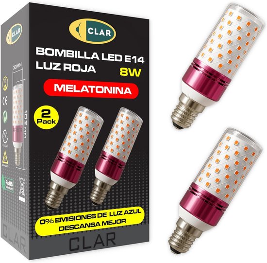 Rood Licht E14 Slaaplamp - Melatonine Bevorderend Nachtlampje Zonder Blauw Licht (Set van 2) van Merkloos