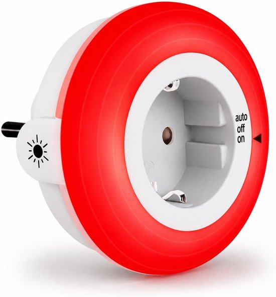 Rood Nachtlampje met Stekker, Schemeringssensor, 0% Blauw Licht, Instelbare Helderheid, Aan/Auto/Uit Stand, Geschikt voor Slapen, Baby’s en Borstvoeding