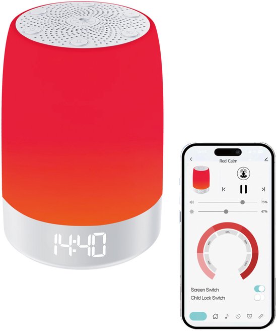 Rood Slaaplampje | 620-690nm, 32 Witte Geluiden, 7 verschillende wekkerinstellingen, App Bediening, 2600mAh Accu