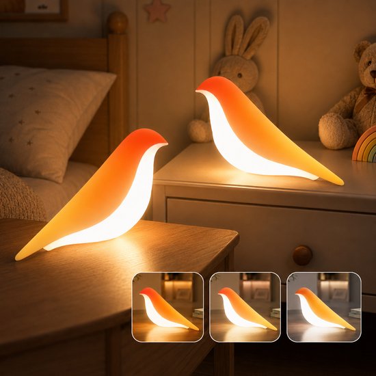 Rosnek 2 Stuks Wipwap Vogel Nachtlampje met Aroma Diffuser - Draadloos Touch Dimbaar Tafellamp - 3 Kleuren LED Bureaulamp - Oplaadbaar - Kleurverloop