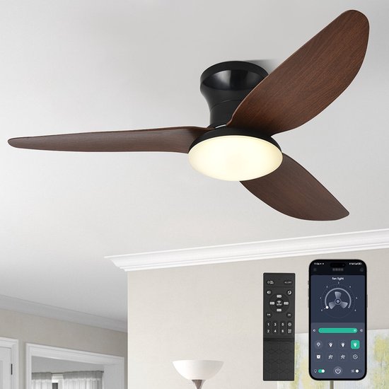 Rosnek Plafondventilator met Verlichting - 100 cm Diameter Smart Lamp met Afstandsbediening & App - 6 Windsnelheden, 3 Kleurtemperaturen - Plafond Ventilator Lamp met Timer, Landelijke Stijl voor Slaapkamer, Woonkamer & Terras
