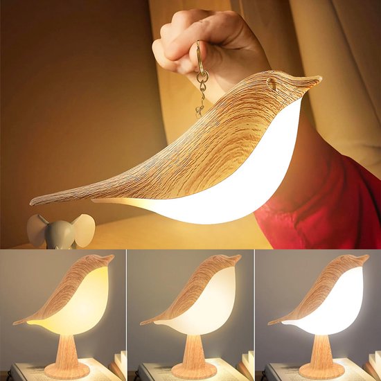 Rosnek Vogel Slaaplamp 2 Stuks- Draadloze Nachtlamp met Touchbediening - Dimbare - 3 Kleuren & USB Oplaadbaar - Bedlamp - Nachtlampje baby - Sfeerverlichting voor Slaapkamer, Bureau van Rosnek