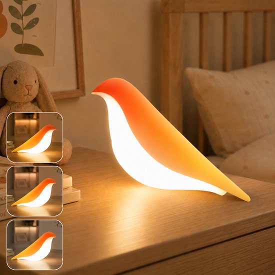 Rosnek Wipwap Vogel Nachtlampje met Aroma Diffuser - Draadloos Touch Dimbaar Tafellamp - 3 Kleuren LED Bureaulamp - Oplaadbaar - Kleurverloop - 1 Stuk