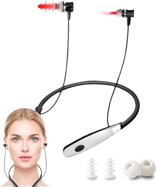 Rotlichttherapieapparaat voor neus en oren, Draagbaar 2-in-1 lasertherapieset Infraroodtherapie, Tinnitus oordopjes, Pijnverlichting bij oorsuizen, Slaaphulp