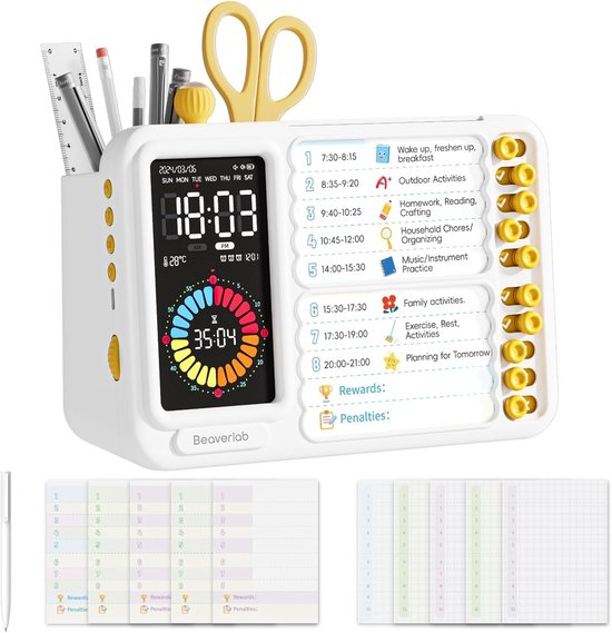 Routine Planner Kinderen - Dagelijkse Planner - Tijd Beheer - Visuele Timer - 25.5 cm - Wit