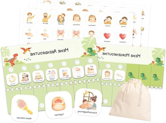Routine Planner Kinderen - Dagplan Montessori - Structuur Aanbrengen - Inklapbare Voorbladen - 105 Symbolkaarten - Dino