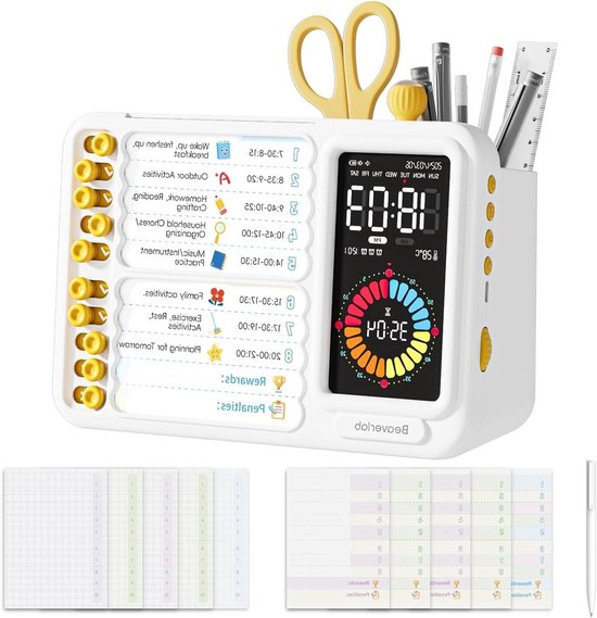 Routine Planner Kinderen - Visuele Timer - Tijd Beheer - Interactieve Checklist - 25.5 cm - Wit