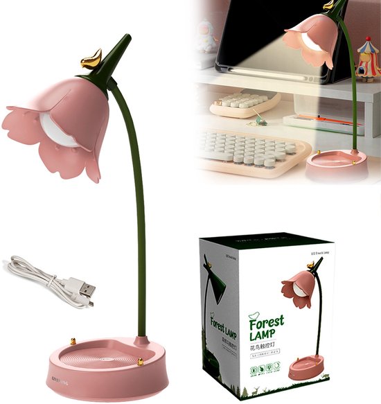 Roze bureaulamp voor meisjes - Dimbaar LED-bureaulampje - Oogvriendelijk om te studeren - Aanraaksensor - USB-oplaadbaar - Geschikt om naast het bed te lezen en te studeren - Perfect als decoratie voor de studentenkamer en als nachtlampje - Roze