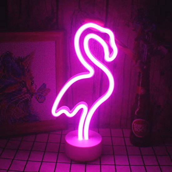 Roze flamingo neonlamp voor kinderkamer - Decoratief nachtlampje met USB/batterij