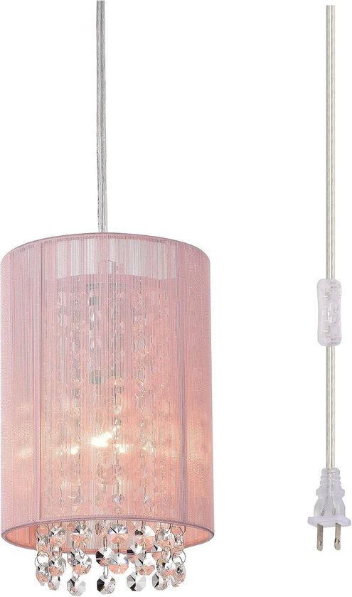 Roze Kristallen Hanglamp met Stekker voor Meisjes Slaapkamer
