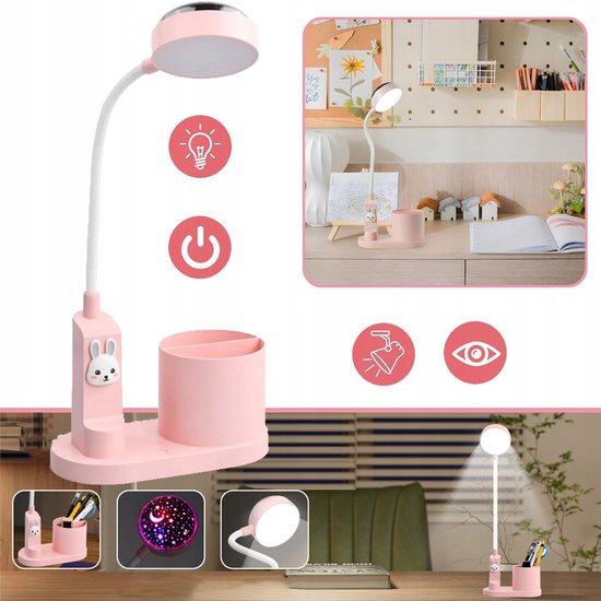 Roze Oplaadbare Bureaulamp, Kleine Tafellamp, Aanraakgevoelig Dimbaar, Nachtlampje Voor Leesplezier Naast Het Bed, Geschikt Voor Thuis, Kantoor Of Slaapkamer van Buyya