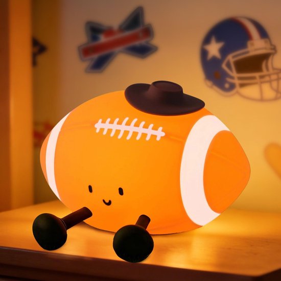 Rugby Nachtlampje voor Kinderen - Siliconen LED Bedlampje met Telefoonstandaard, Oplaadbaar, Touch, 3 Dimbare Niveaus, 30 min Timer - Kinderkamer Cadeau