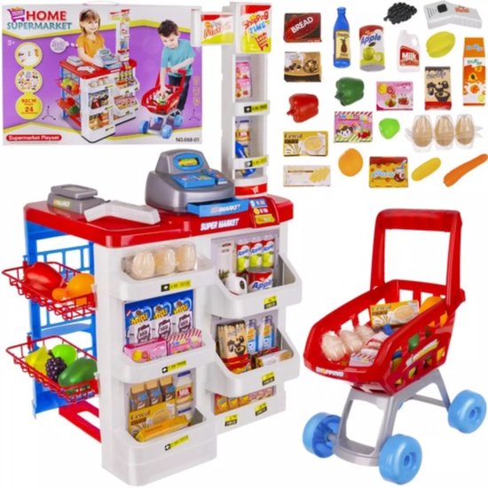 Ruhhy Kruzzel Toy Supermarket - Complete Speelset met Winkelwagen en Accessoires - Educatief Speelgoed van Ruhhy