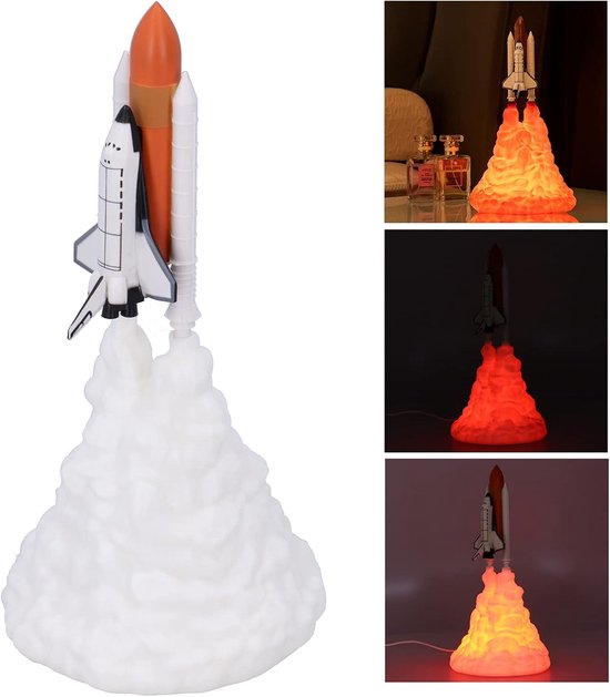 Ruimte Raket Lamp - Nachtlampje Decoratie - Kinderkamer Verlichting - 3D Geprint PLA - 24cm Hoog - Oranje
