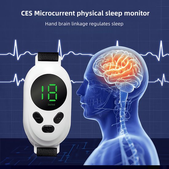 Rustgevend slaaphulpmiddel — Massageapparaat bij slapeloosheid — Draagbaar slaapapparaat — Microstroomtherapie — Verlichting bij slapeloosheid — Oplaadbaar via USB van Merkloos