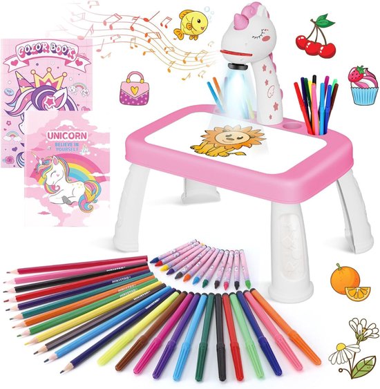 RUX® Tekenprojector - Kinder Tekenprojector - Tekenprojector Kinderen - met Tafeltje - Roze- 10cm x 39cm x 33cm van Merkloos