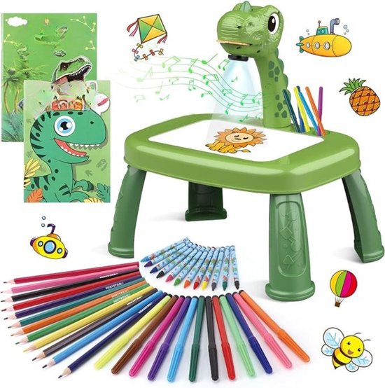 RUX® Tekenprojector Kinderen - Tekenprojector - Kinder Tekenprojector - met Tafeletje - Groen- 32cm x 32cm x 37cm van Merkloos