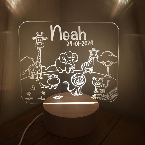 Safari vriendjes naamlamp - nachtlamp - verjaardag - cadeau - dieren