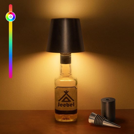 Sander Shop Draadloze LED Flessenlamp 5200mAh RGB Fles Licht met Touch Control, Traploos Dimbaar, IP54 - Draagbare Lampenkap Fles voor Binnen/Buiten Woonkamer, Restaurant, Bar van Merkloos