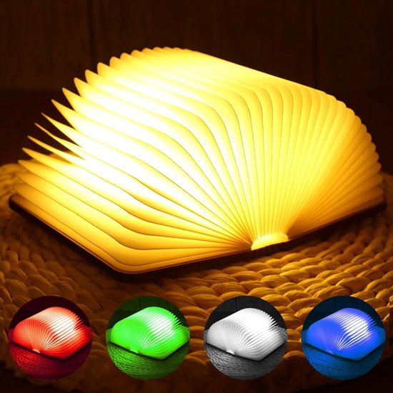 "Sander Shop Led-boek licht opvouwbare boekenlamp LED decoratieve 6 kleurmodi sfeerverlichting USB oplaadbaar in boekvorm nachtlampje nachtlampje voor kinderen, vriendin, cadeau, ouders huisdecoratie 9D x 12B x 2,5H centimeter" van Sander Shop