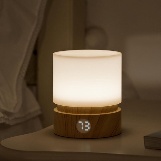 Sander Shop Nachtlampje met timer, nachtlampje voor kinderen en volwassenen, babyvoedingslicht, houtkleur, led-bedlamp, tafellamp, dimbaar, oplaadbaar, ingebouwde batterij van Sander Shop