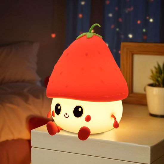 Schattig Aardbeiennachtlampje - Siliconen USB-oplaadbaar Nachtlampje Voor Kinderen - Dimbare LED-bedlampje Schattige Kamerdecoratie, Nachtlampje Voor Kinderkamer - Rood