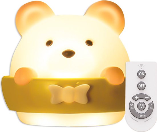 Schattig babybedje in de vorm van een beer, geschikt als nachtlampje voor de wieg of kinderkamer, met warm en koud licht, 10 instelbare helderheidsniveaus, ingebouwde oplaadbare batterij en afstandsbediening.
