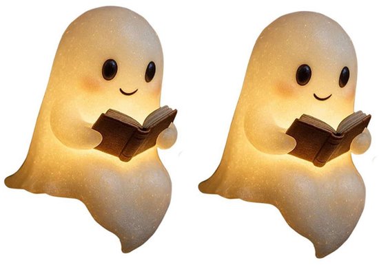 Schattig Halloween Spook Nachtlampje 2 Stuks - 15 cm - Halloween Decoratie - Spook Leeslampje - 3D-hars Spookfiguur - Nachtlampje Kinderen - Halloween- en kerstdecoratie