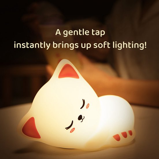 Schattig Kat Nachtlampje – Sleepy Cat - Zacht Siliconen Oplaadbaar Lampje – Tap Light met Timer – Kraamcadeau van HomeLiving