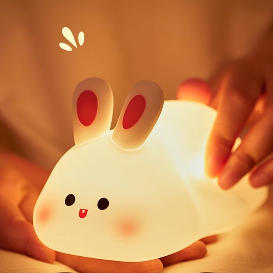 Schattig Konijn Nachtlampje – Zachte Siliconen Baby Nachtlamp - Type-1 | Borstvoeding Lamp | Kraamcadeau | Tap & Knijp | 1200mAh USB-C Oplaadbaar van Merkloos