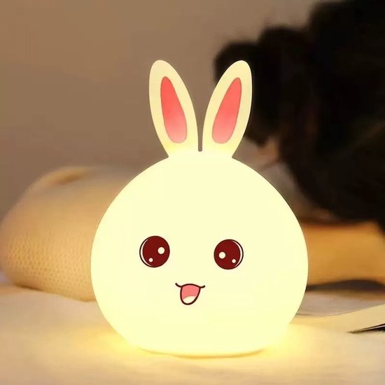 Schattig Konijn Nachtlampje – Zachte Siliconen Baby Nachtlamp - Type-2 | Borstvoeding Lamp | Kraamcadeau | Tap & Knijp | 1200mAh USB-C Oplaadbaar van Merkloos