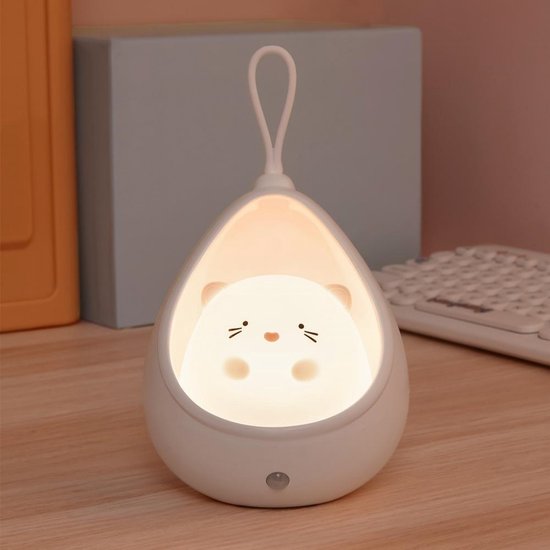 Schattig nachtlampje met sensor in de vorm van een katje - Wandlamp - Oplaadbaar - Slaapkamerdecoratie - Geschikt als cadeau voor kinderen, baby's en peuters - Wit van Merkloos
