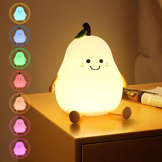 Schattig peervormig nachtlampje - siliconenmateriaal - Touch Touch LED-nachtlampje - USB-opladen - dimbaar bedlampje - 7 kleuren mini-tafellamp - geschikt voor jongens en meisjes - praktisch verjaardagscadeau voor meisjes, meisjes, jongens, kinderen